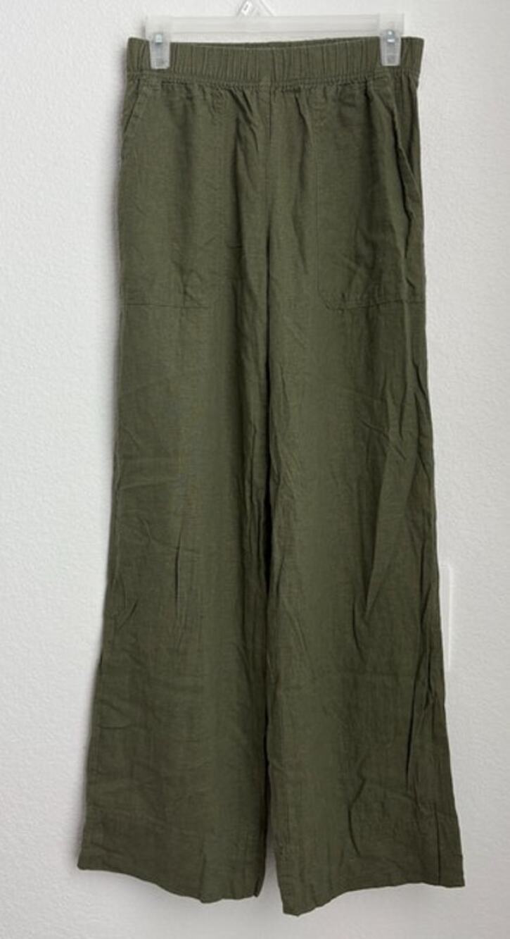 Womens Ann Taylor Weekend Easy Fit Linen Blend Wide Leg Pant Olive Green Size XS